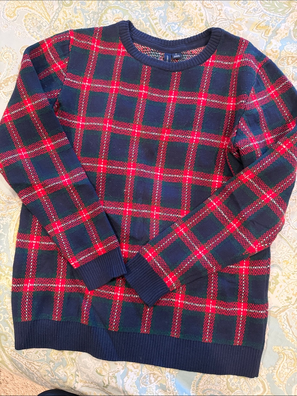Janie and Jack Navy & Red Plaid Crewneck Sweater